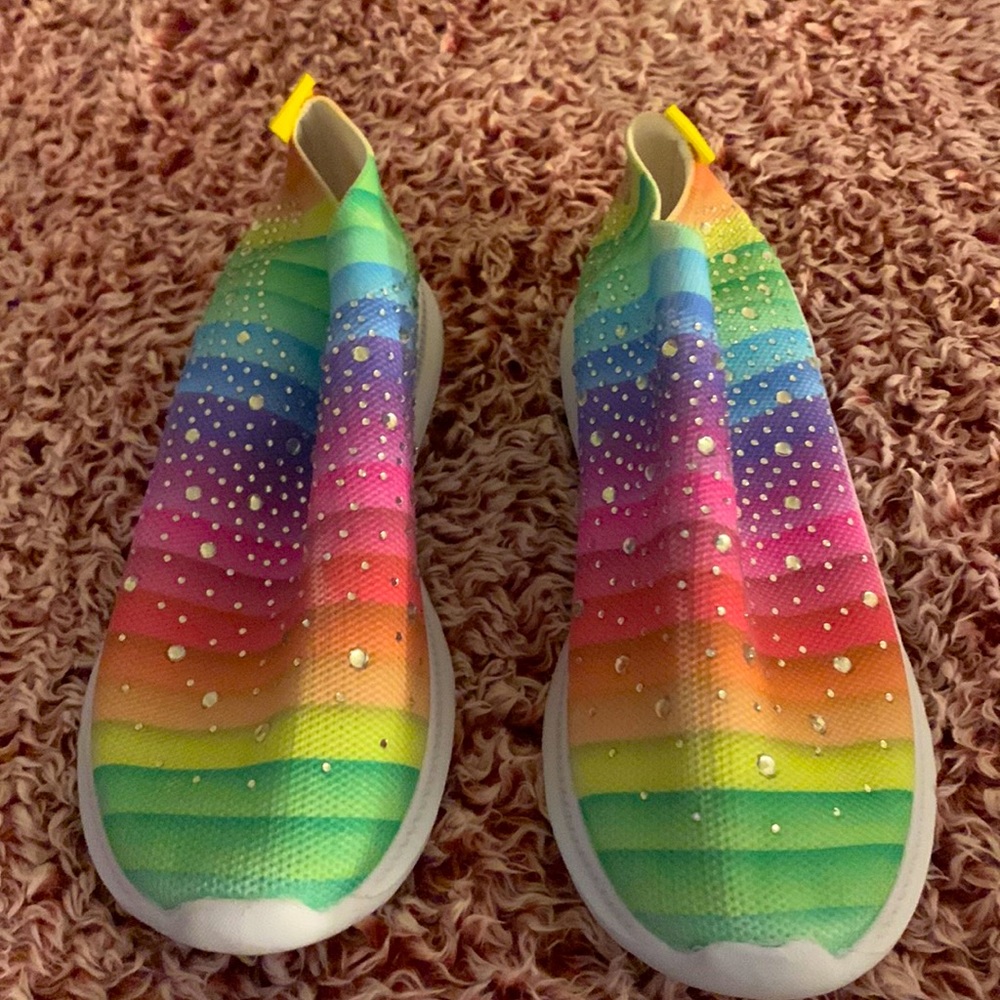 Rainbow 🌈 and rhinestone sneakers NWOT . Size 8